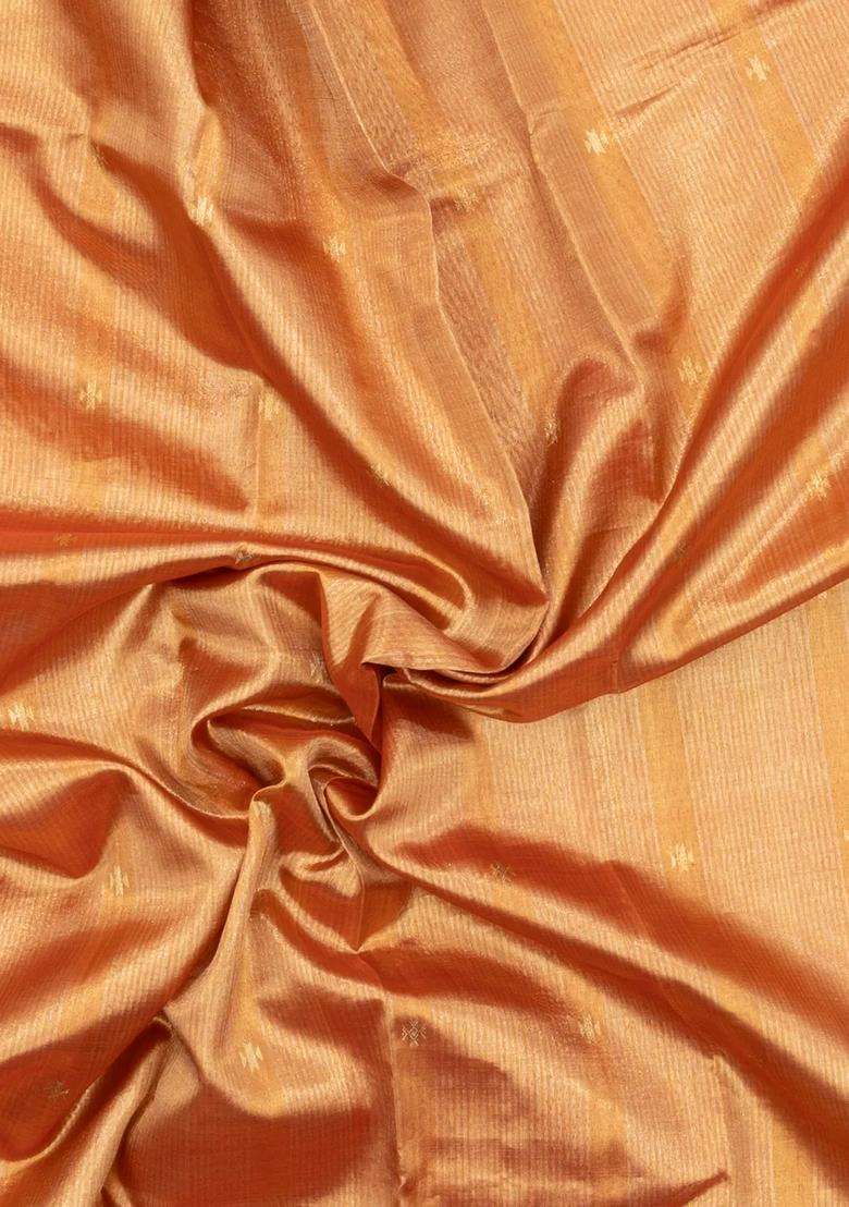 Gold Handloom Korvai Kanchipuram Silk Saree With Stripes With Korvai And Temple Border Design For Women - Indya