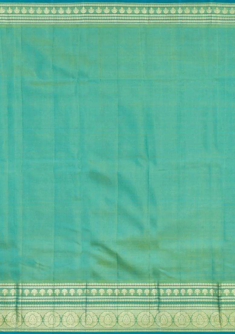 Multi Colour Handloom Korvai Kanchipuram Silk Saree With Stripes Buttas With Korvai And Temple Border Design For Women - Indya