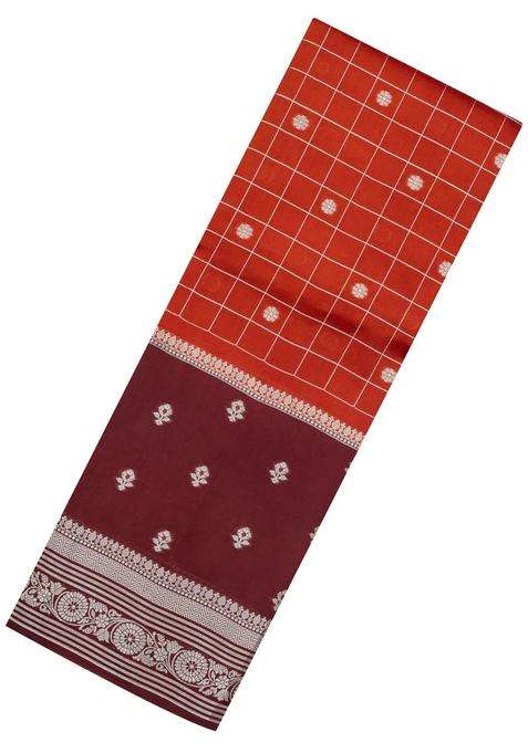 Rust Woven Banarasi Poona Silk Saree With Checks Buttas With Buttas And Brocade Design For Women