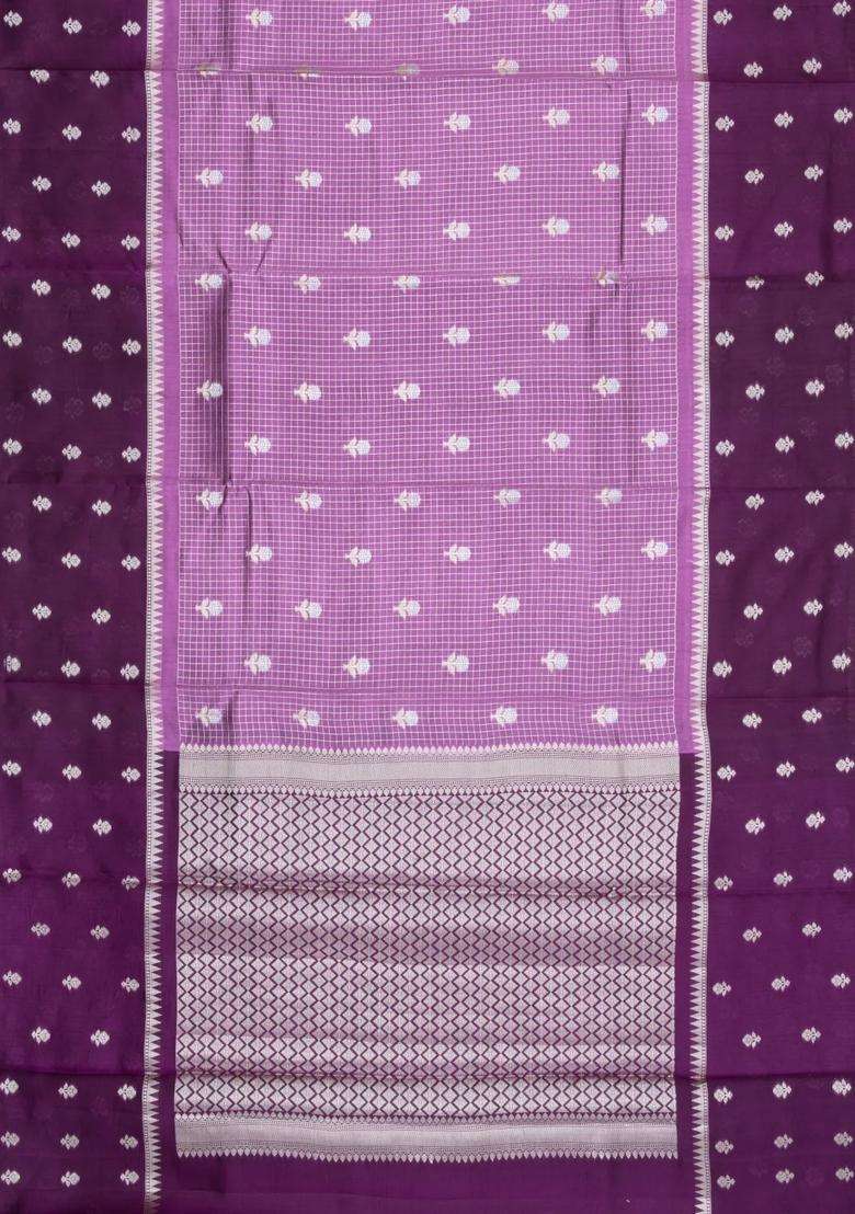 Lavander Lavender Woven Banarasi Poona Silk Saree With Checks Buttas With Buttas And Brocade Design For Women - Indya