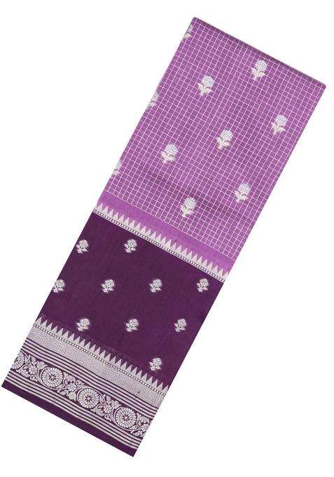 Lavander Lavender Woven Banarasi Poona Silk Saree With Checks Buttas With Buttas And Brocade Design For Women