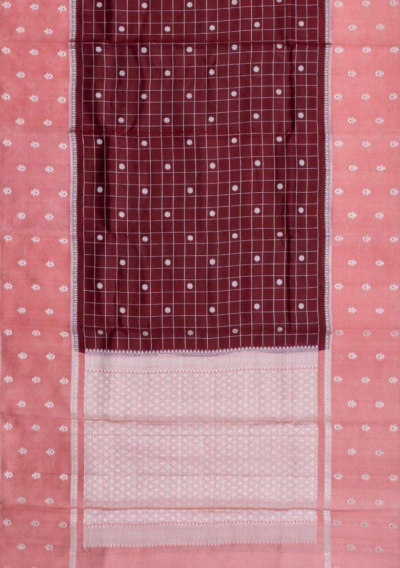 Maroon Woven Banarasi Poona Silk Saree With Checks Buttas With Buttas And Brocade Design For Women - Indya