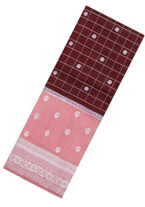 Maroon Woven Banarasi Poona Silk Saree With Checks Buttas With Buttas And Brocade Design For Women