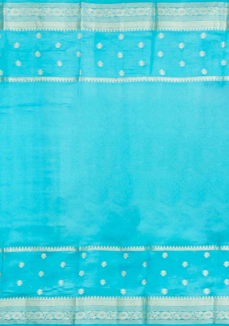 Teal Woven Banarasi Poona Silk Saree With Checks Buttas With Buttas And Brocade Design For Women - Indya