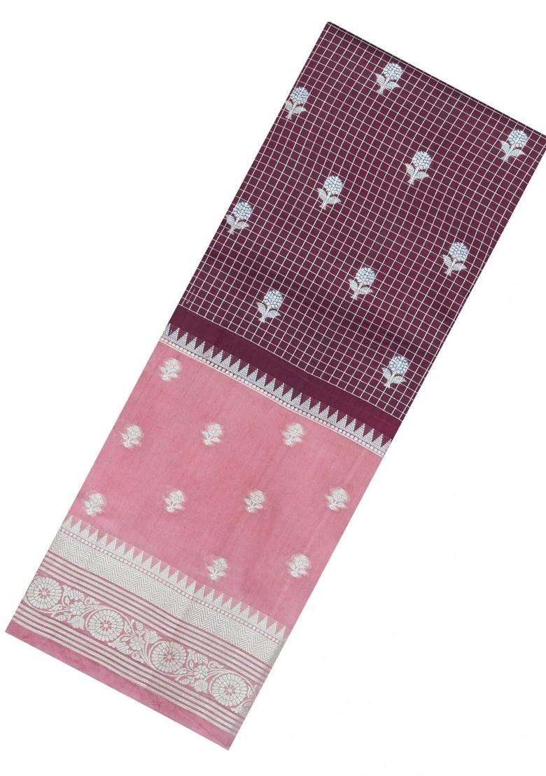 Dark Brown Woven Banarasi Poona Silk Saree With Checks Buttas With Buttas And Brocade Design For Women - Indya