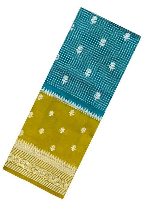 Sea Green Woven Banarasi Poona Silk Saree With Checks Buttas With Buttas And Brocade Design For Women