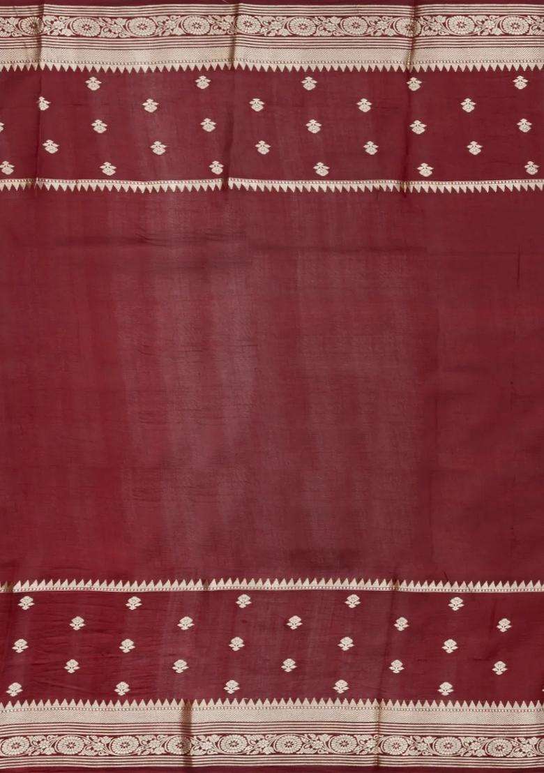 Rust Woven Banarasi Poona Silk Saree With Checks Buttas With Buttas And Brocade Design For Women - Indya