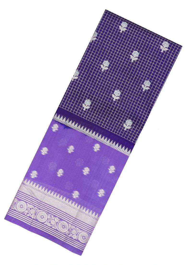 Purple Woven Banarasi Poona Silk Saree With Checks Buttas With Buttas And Brocade Design For Women - Indya