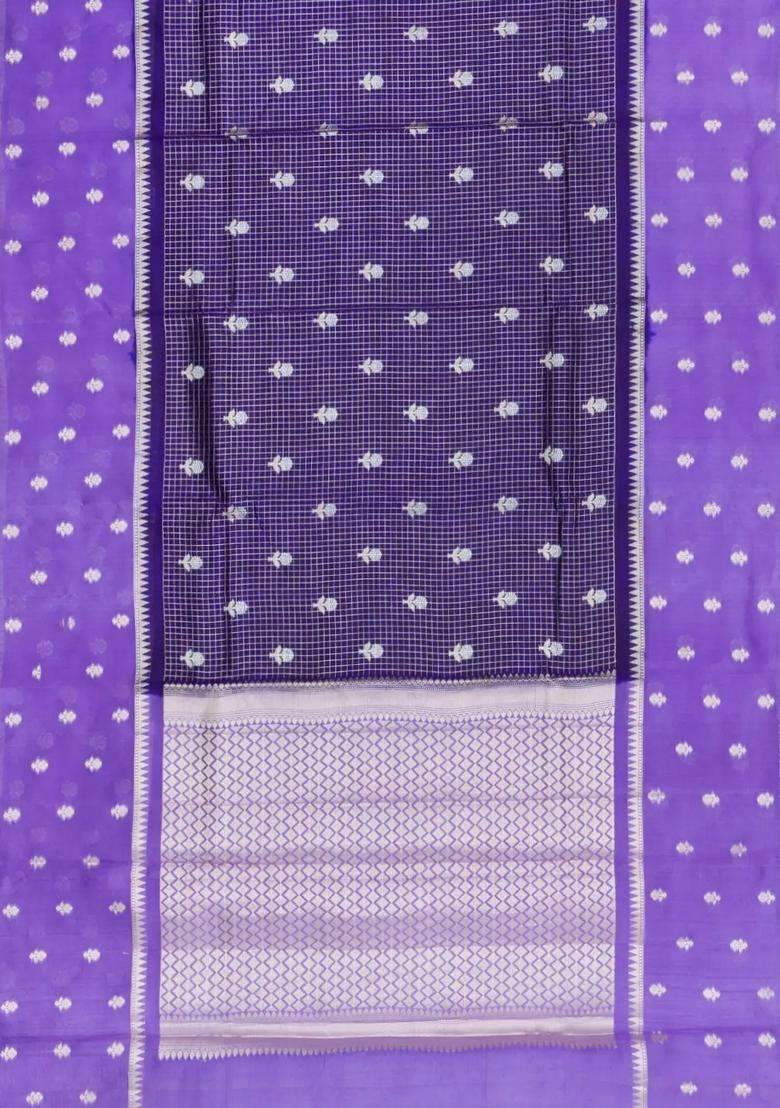 Purple Woven Banarasi Poona Silk Saree With Checks Buttas With Buttas And Brocade Design For Women - Indya
