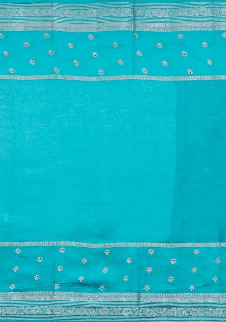 Teal Woven Banarasi Poona Silk Saree With Checks Buttas With Buttas And Brocade Design For Women - Indya