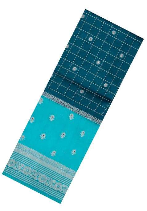 Teal Woven Banarasi Poona Silk Saree With Checks Buttas With Buttas And Brocade Design For Women