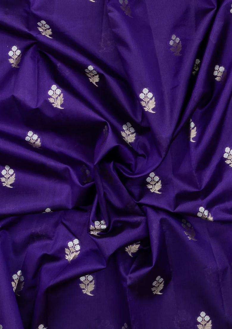 Violet Woven Banarasi Poona Silk Saree With Zari Buttas Contrast Border With Buttas And Brocade Design For Women - Indya