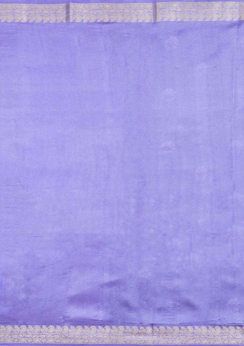 Violet Woven Banarasi Poona Silk Saree With Zari Buttas Contrast Border With Buttas And Brocade Design For Women - Indya