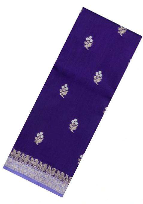 Violet Woven Banarasi Poona Silk Saree With Zari Buttas Contrast Border With Buttas And Brocade Design For Women