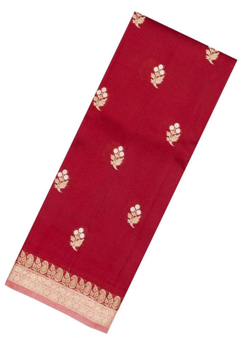 Red Woven Banarasi Poona Silk Saree With Zari Buttas Contrast Border With Buttas And Brocade Design For Women - Indya