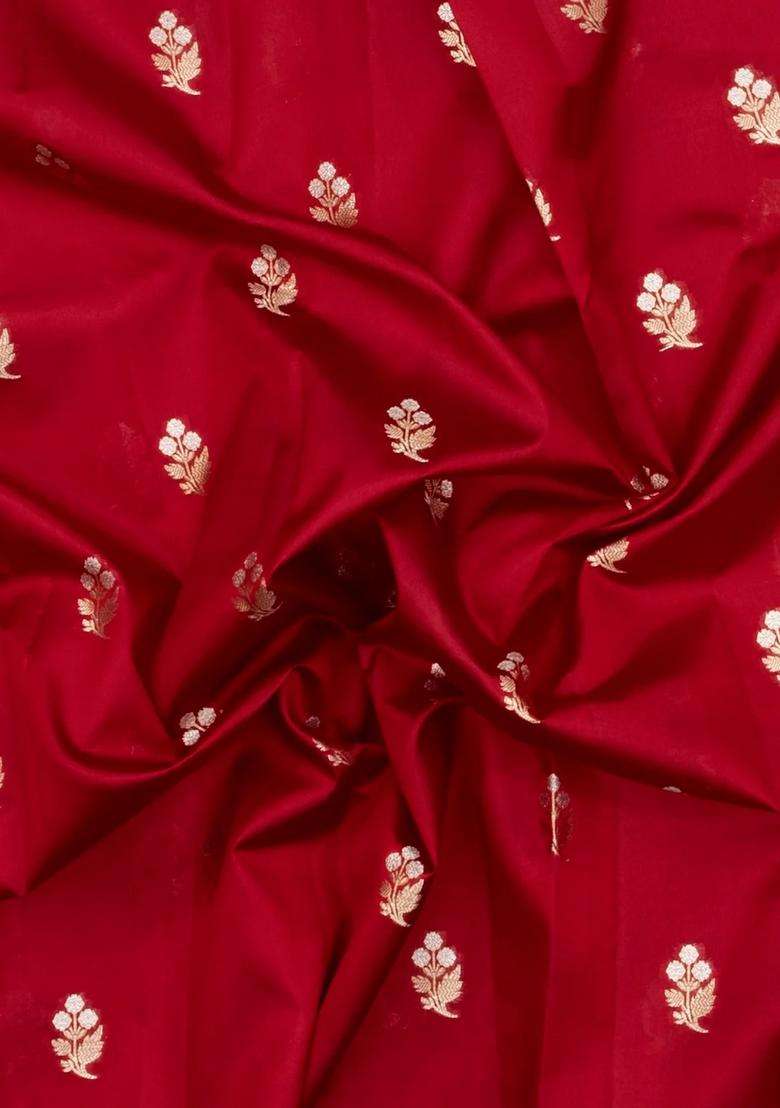 Red Woven Banarasi Poona Silk Saree With Zari Buttas Contrast Border With Buttas And Brocade Design For Women - Indya