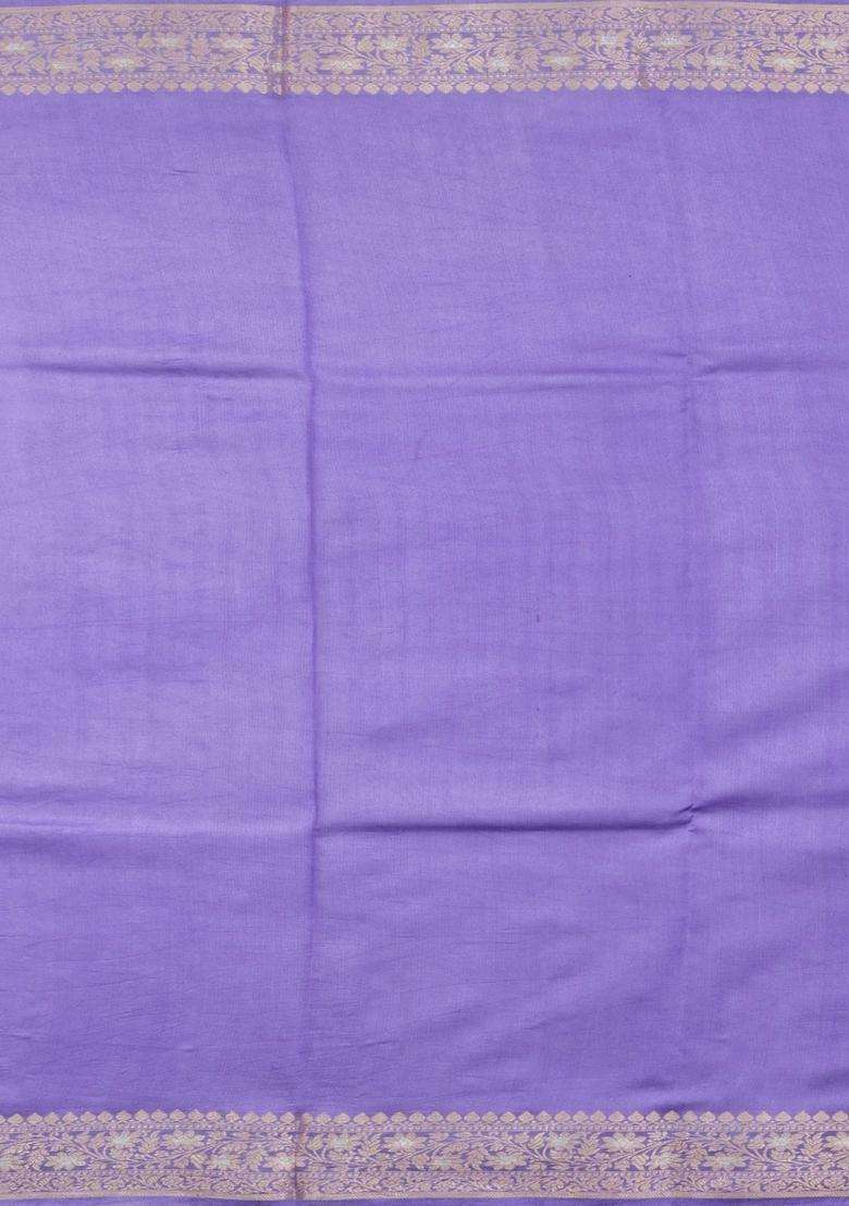 Dark Purple Woven Banarasi Poona Silk Saree With Zari Buttas Contrast Border With Buttas And Brocade Design For Women - Indya