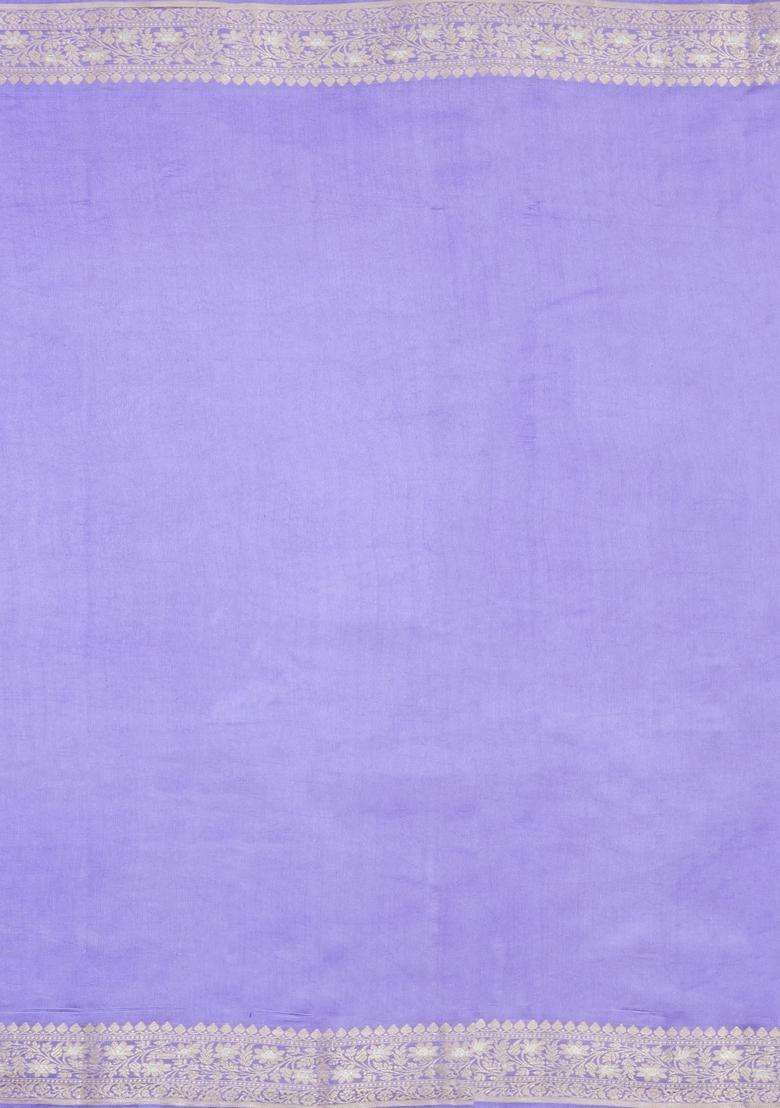 Dark Purple Woven Banarasi Poona Silk Saree With Zari Buttas Contrast Border With Buttas And Brocade Design For Women - Indya