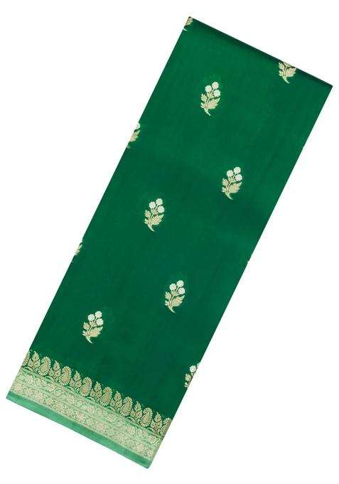 Green Woven Banarasi Poona Silk Saree With Zari Buttas Contrast Border With Buttas And Brocade Design For Women
