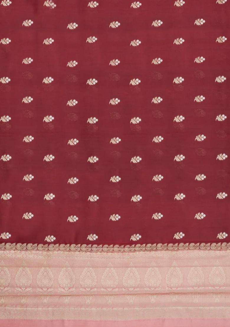Brown Woven Banarasi Poona Silk Saree With Zari Buttas Contrast Border With Buttas And Brocade Design For Women - Indya