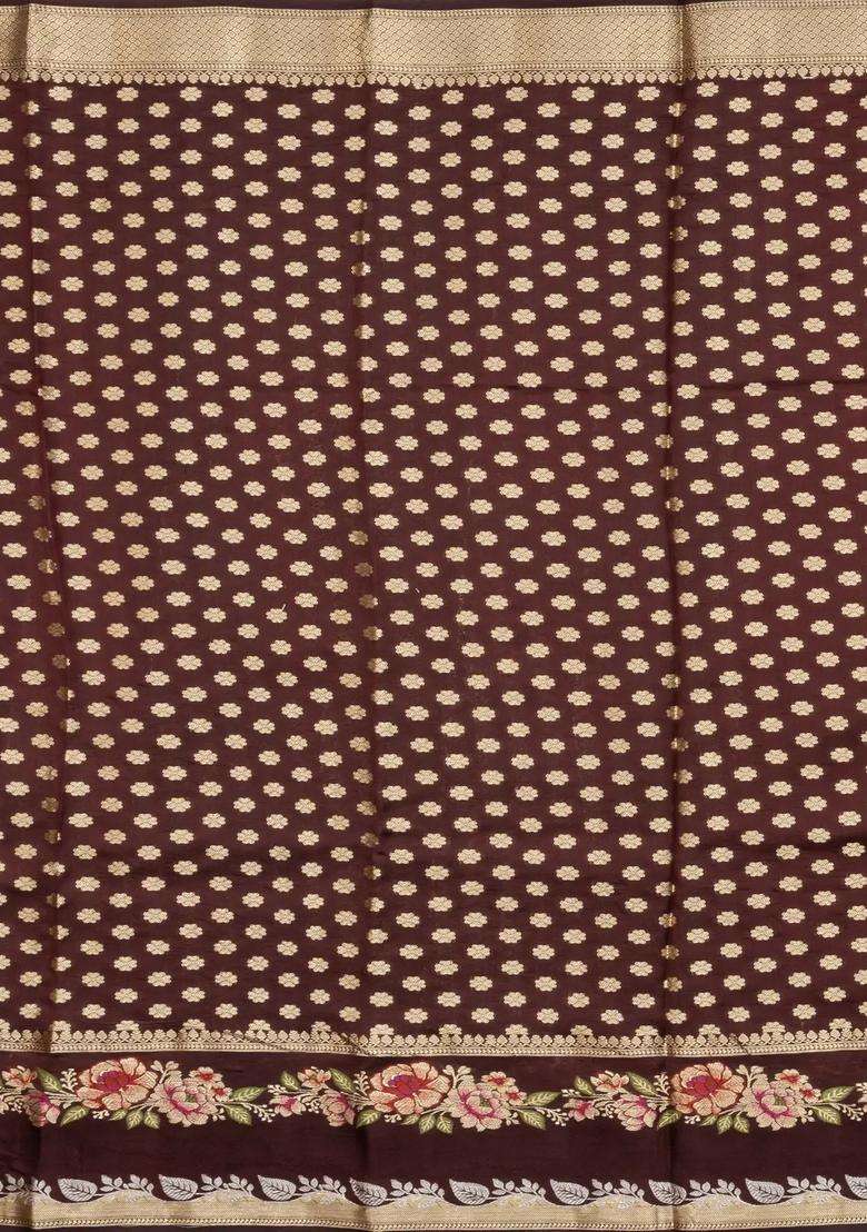Rust Woven Banarasi Poona Silk Saree With Buttas Contrast Meena Border With Buttas And Brocade Design For Women - Indya