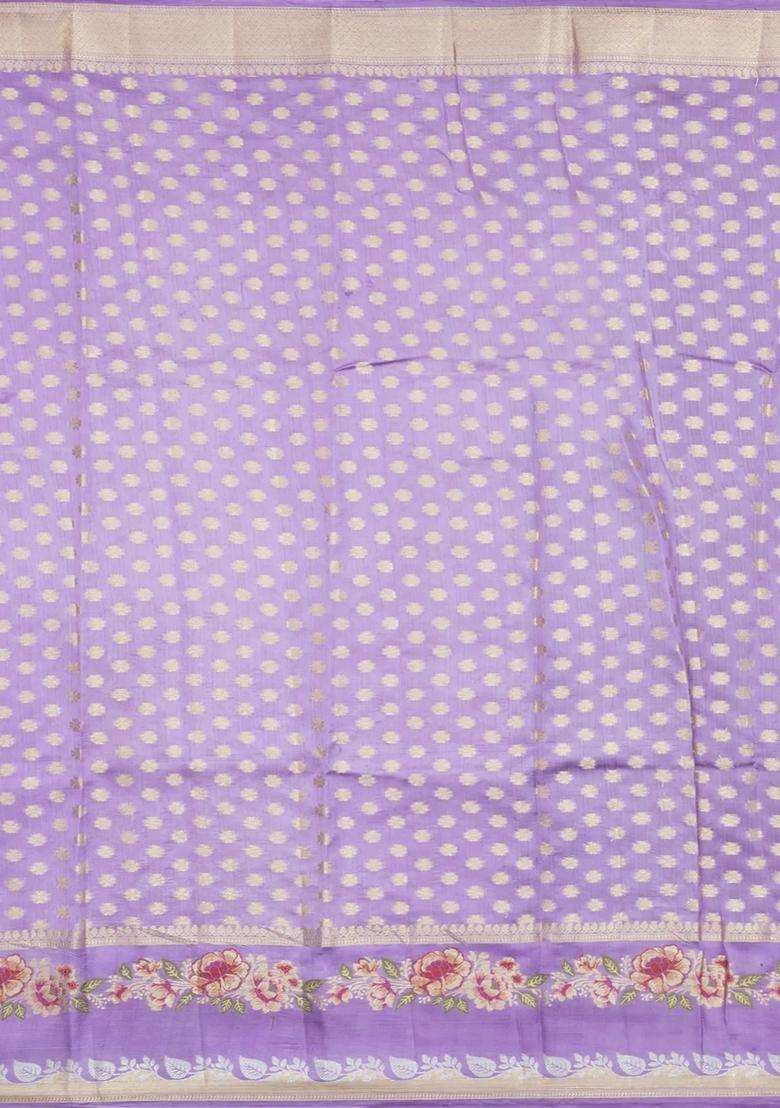 Dark Purple Woven Banarasi Poona Silk Saree With Buttas Contrast Meena Border With Buttas And Brocade Design For Women - Indya