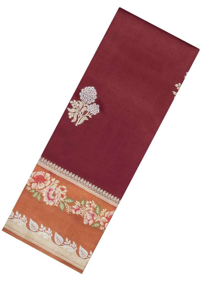 Brown Woven Banarasi Poona Silk Saree With Buttas Contrast Meena Border With Buttas And Brocade Design For Women - Indya