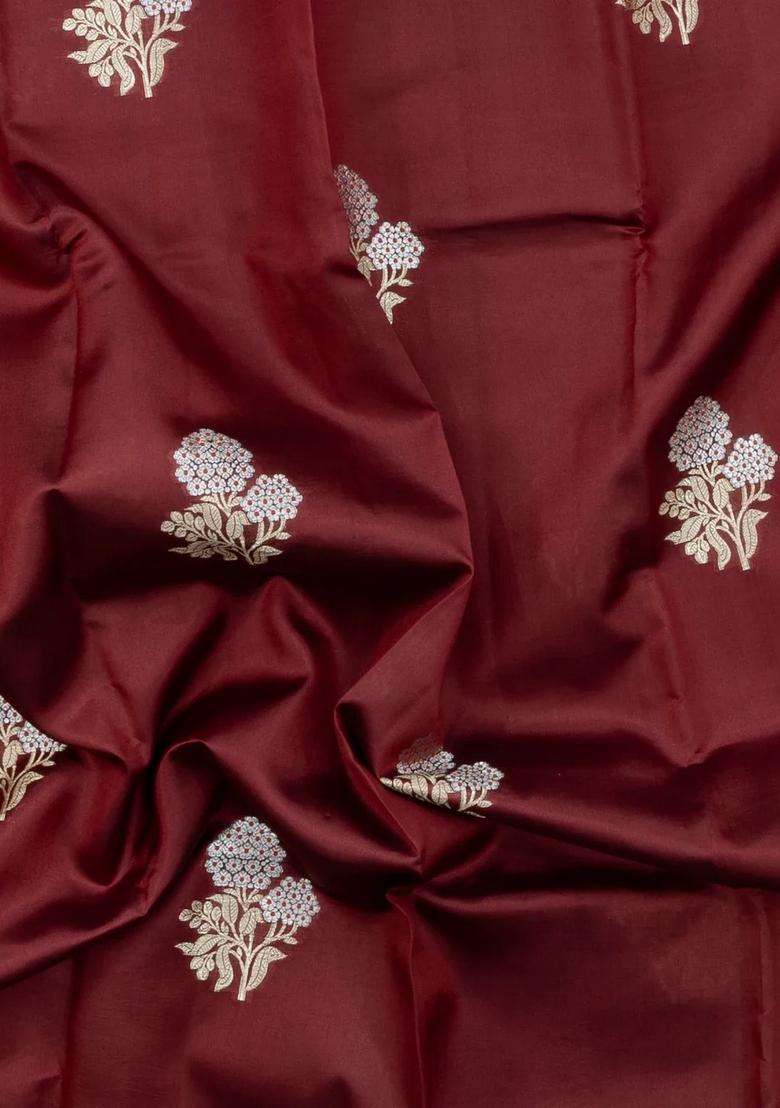 Brown Woven Banarasi Poona Silk Saree With Buttas Contrast Meena Border With Buttas And Brocade Design For Women - Indya