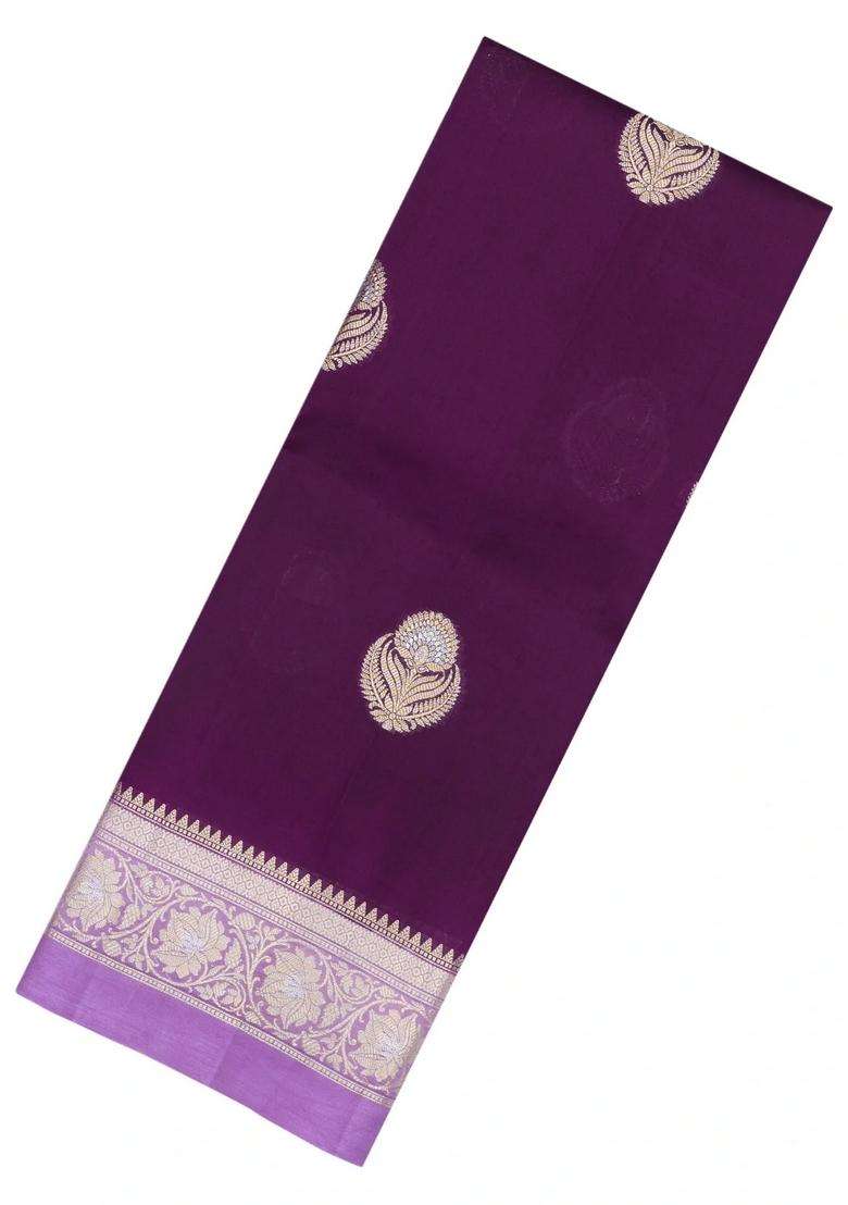 Burgundy Woven Banarasi Poona Silk Saree With Buttas Contrast Border With Buttas And Brocade Design For Women - Indya