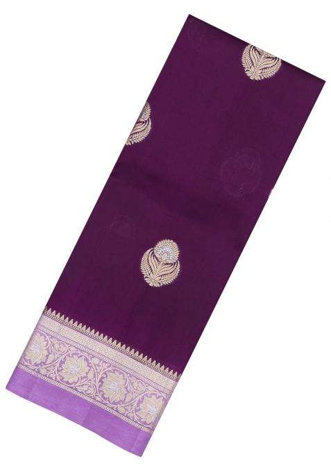 Burgundy Woven Banarasi Poona Silk Saree With Buttas Contrast Border With Buttas And Brocade Design For Women