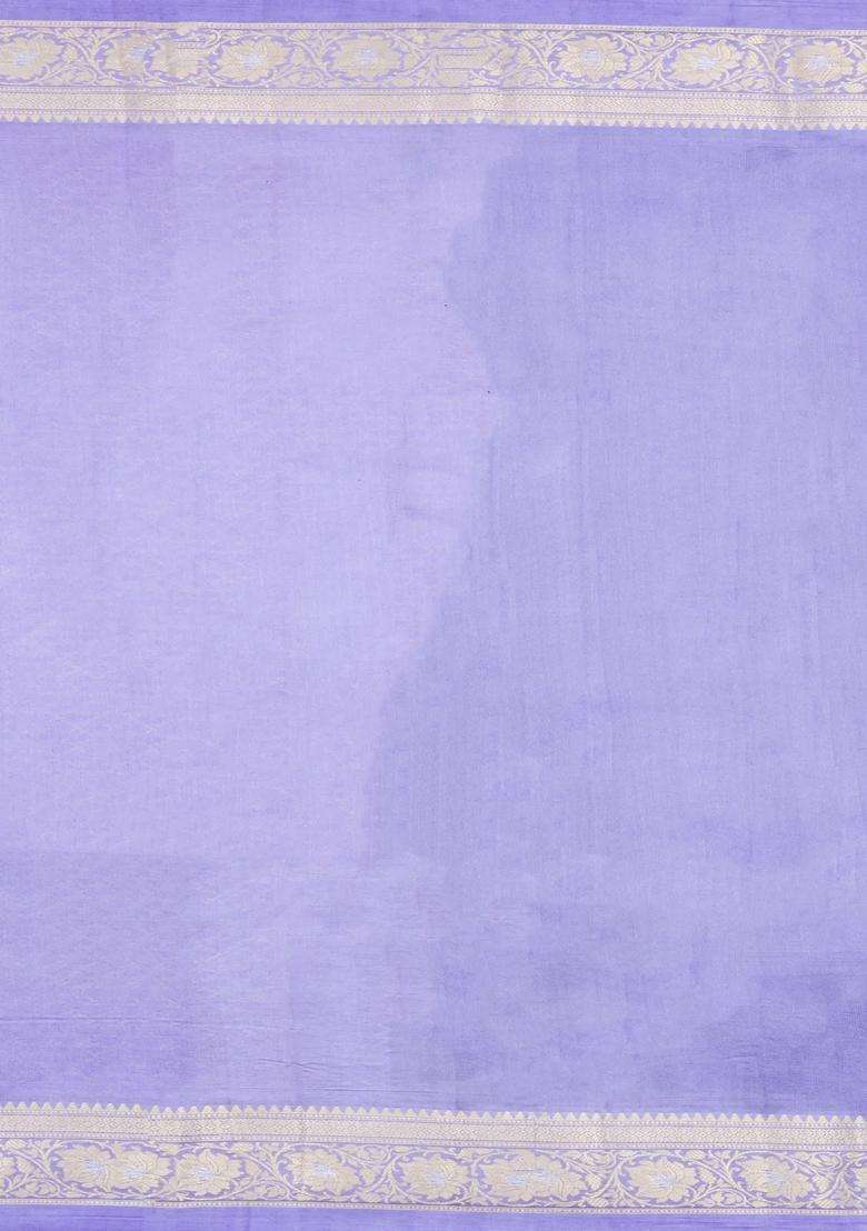 Violet Woven Banarasi Poona Silk Saree With Buttas Contrast Border With Buttas And Brocade Design For Women - Indya