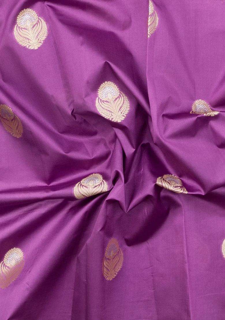 Lavander Lavender Woven Banarasi Poona Silk Saree With Buttas Contrast Border With Buttas And Brocade Design For Women - Indya