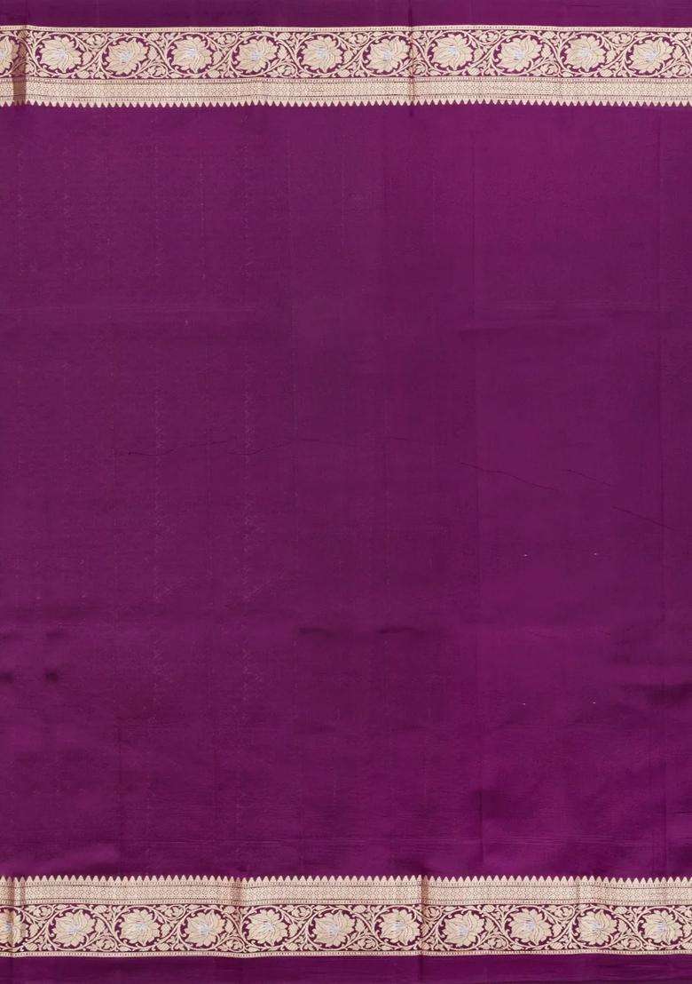 Lavander Lavender Woven Banarasi Poona Silk Saree With Buttas Contrast Border With Buttas And Brocade Design For Women - Indya