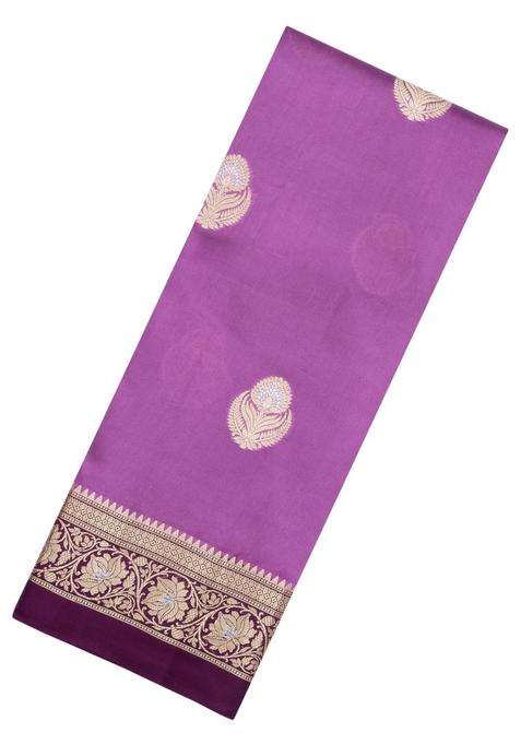 Lavander Lavender Woven Banarasi Poona Silk Saree With Buttas Contrast Border With Buttas And Brocade Design For Women