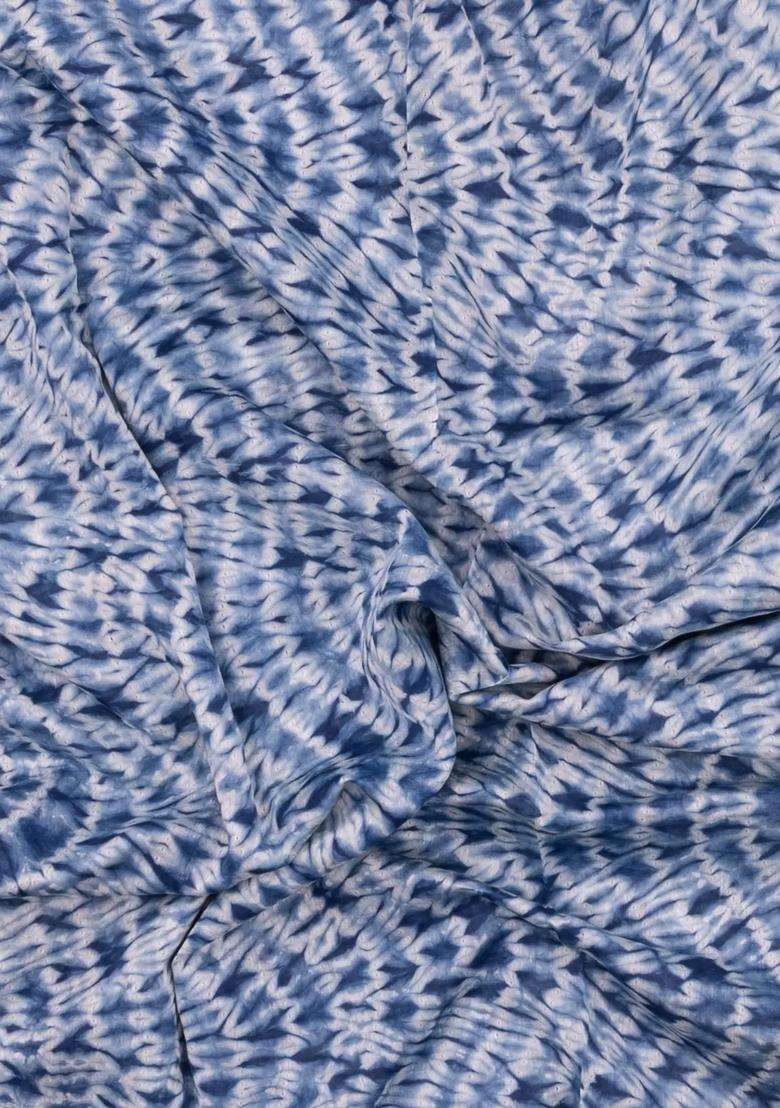 Indigo Printed Chanderi Cotton Saree With Zari Border For Women - Indya