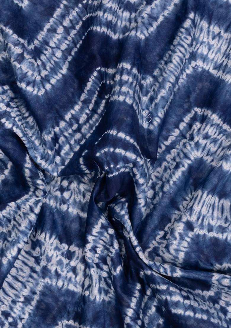 Indigo Printed Chanderi Cotton Saree With Zari Border For Women - Indya