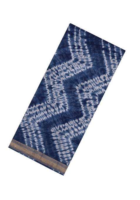 Indigo Printed Chanderi Cotton Saree With Zari Border For Women