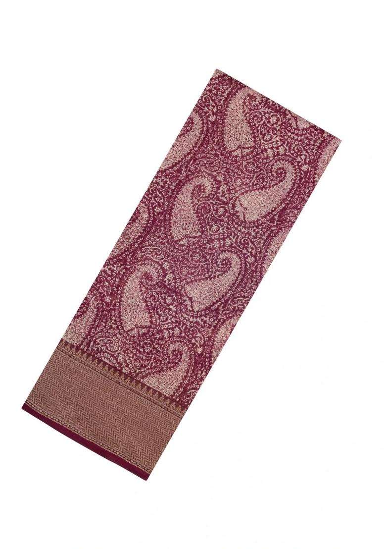 Burgundy Printed Chanderi Cotton Saree With Zari Border For Women - Indya