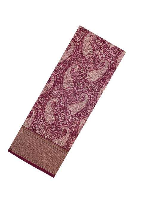 Burgundy Printed Chanderi Cotton Saree With Zari Border For Women