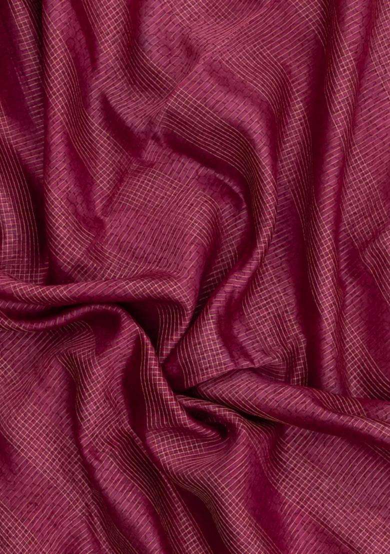 Magenta Printed Chanderi Cotton Saree With Zari Border For Women - Indya