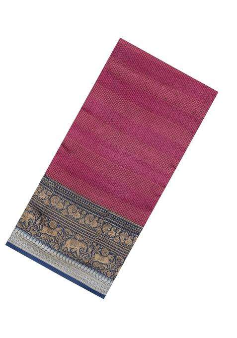 Magenta Printed Chanderi Cotton Saree With Zari Border For Women