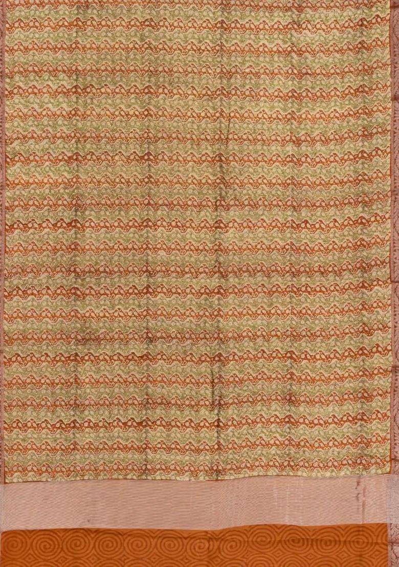 Rust Printed Chanderi Cotton Saree With Zari Border For Women - Indya