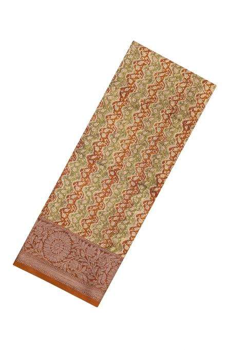 Rust Printed Chanderi Cotton Saree With Zari Border For Women