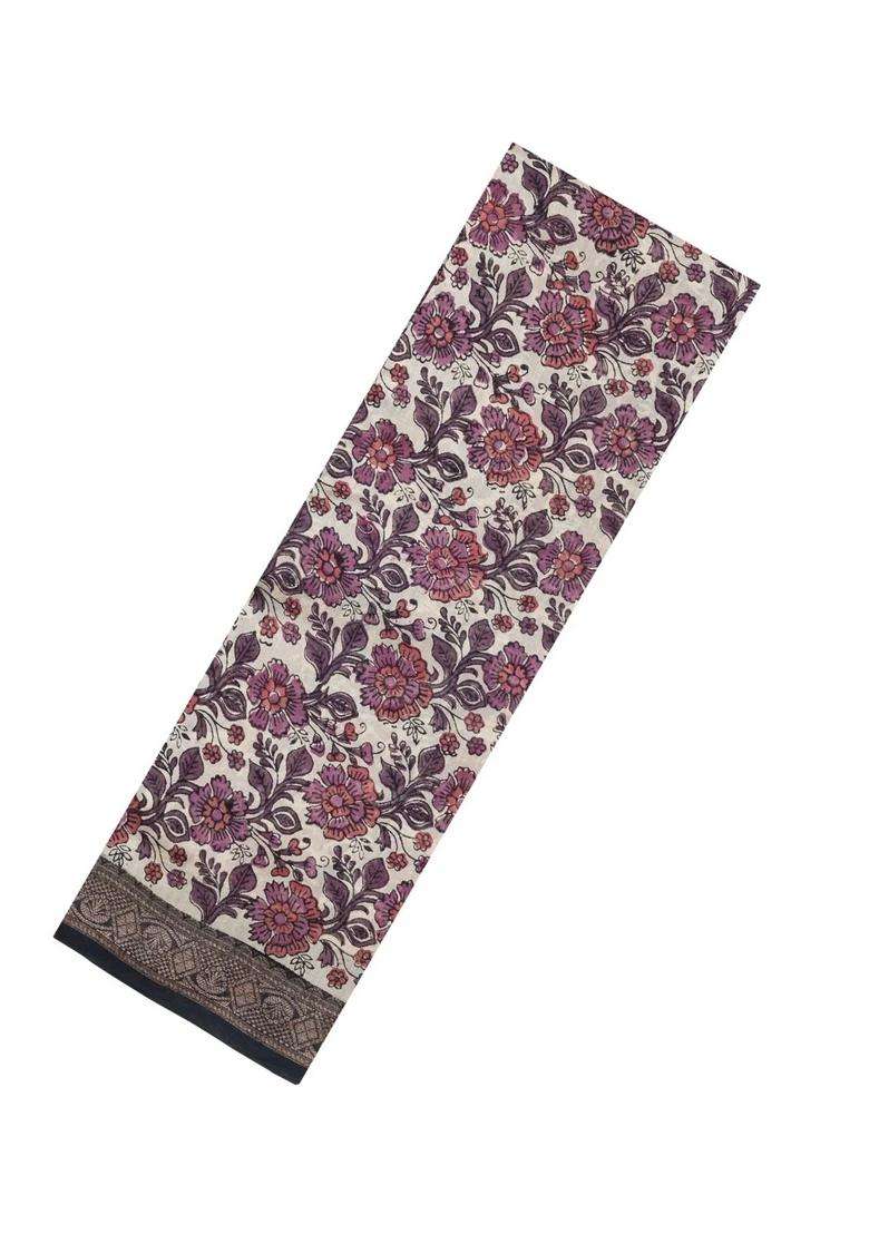 Black Printed Chanderi Cotton Saree With Zari Border For Women - Indya