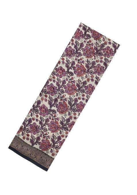 Black Printed Chanderi Cotton Saree With Zari Border For Women