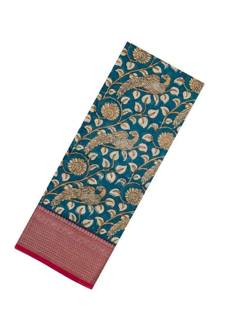 Black Printed Chanderi Cotton Saree With Zari Border For Women - Indya