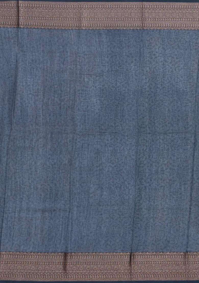 Cream Printed Chanderi Cotton Saree With Zari Border For Women - Indya