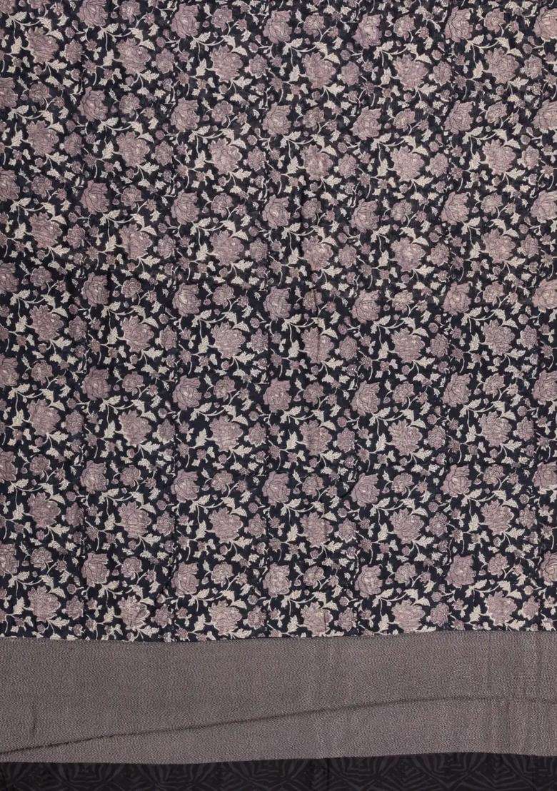 Black Printed Chanderi Cotton Saree With Zari Border For Women - Indya