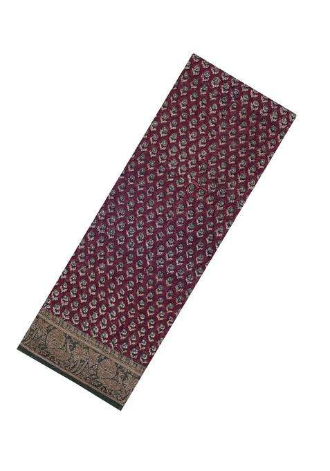Maroon Printed Chanderi Cotton Saree With Zari Border For Women