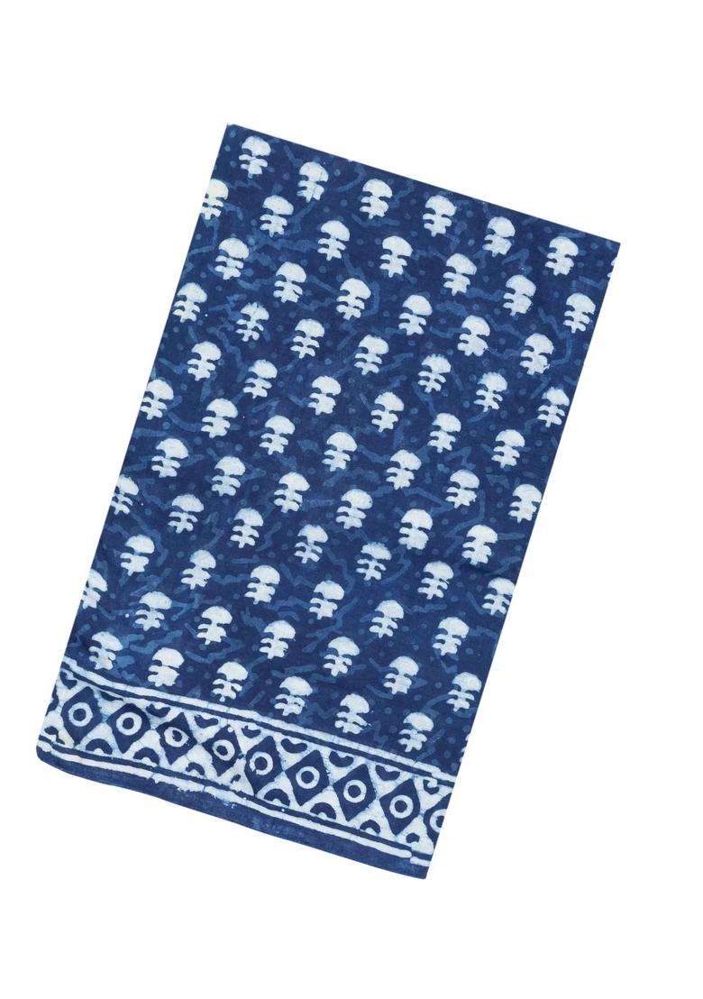 Indigo Printed Jaipur Cotton Saree With Tie Dye Motifs For Women - Indya